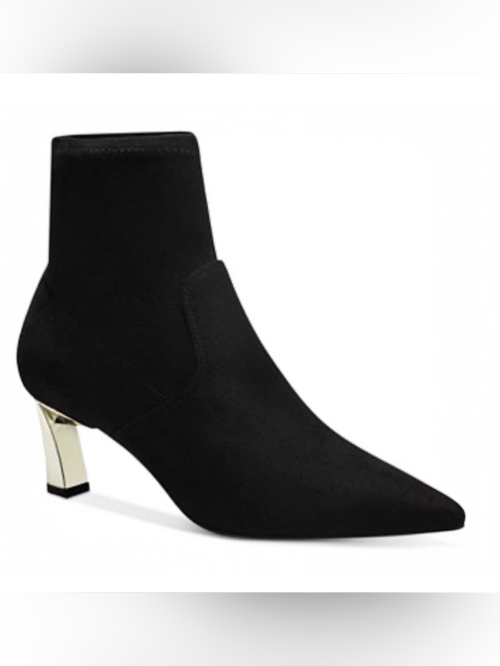 Alfani Bambey Gold Heel Pointed Toe Faux Suede Black Bootie 8-8.5 NEW